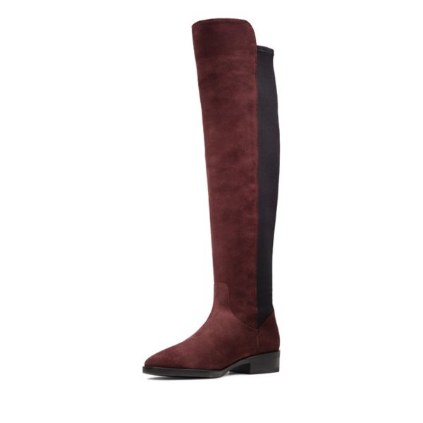 Clarks Womens Pure Caddy Knee High Boots Burgundy | UK-8546973